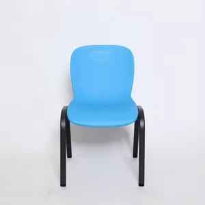 Kids Blue Plastic Chair, Black Metal Frame 