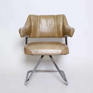 Faded Brown Leather Chair w/ Metal Legs