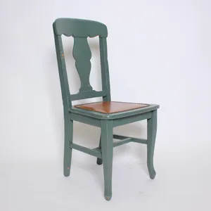 Vintage Green Wood Chair, brown seat