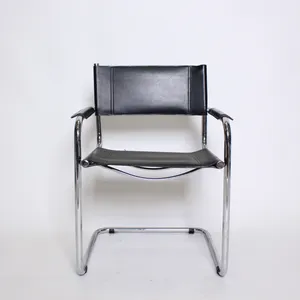 Vintage Black Leather Chair Chrome Frame