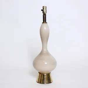 Beige Ceramic Lamp, Brass Base, Mid Century