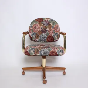 80's Vintage Chromcraft Floral Upholstered Rolling Chair