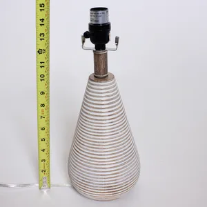 Striped White Wash Wood Table Lamp 