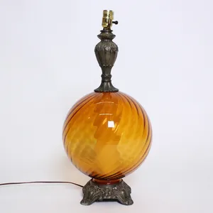 Vintage 1960s/70s Mid-Century Amber Glass Globe Lamp, Hollywood Regency
