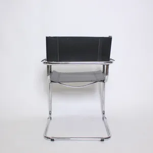 Vintage Black Leather Chair Chrome Frame