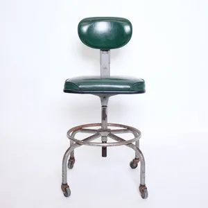 Green Leather Vintage Industrial Rolling Chair