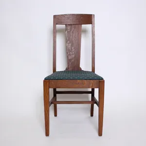 Vintage Rustic Wood Splat back Chair, Green Fabric Seat