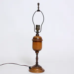 Early 20th Century Turned Wood and Cooper Marquetry Table Lamp