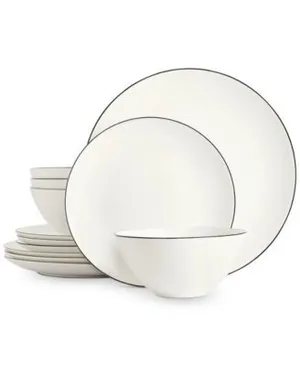 Hotel Collection Bone China White dish set, black line