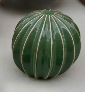 Green Ceramic Round Cactus Decor