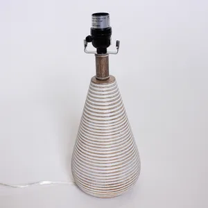 Striped White Wash Wood Table Lamp 