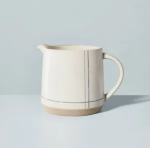 Cream & Blue stripe Stoneware Pitcher