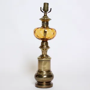 Orange Glass Lamp With Metal Base & Top