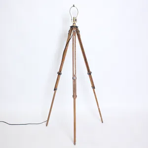 Brown Wood Vintage Camera Tripod Lamp