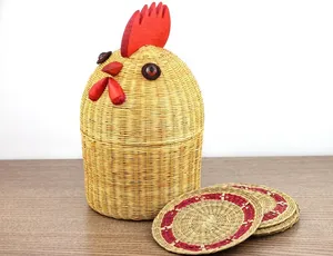 Vintage Wicker Chicken Basket Coaster Set
