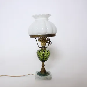 Green Glass Lamp - Milk Glass Shade 