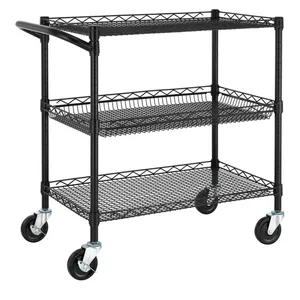 Black 3-tier wire rolling cart