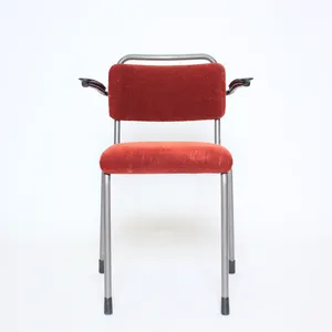 Rust red upholstered fabric & metal chair