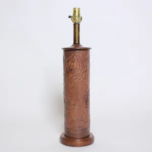 Angel Pazmino Tooled Leather and Wood Lamp