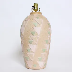Brown Ceramic Lamp w/ Triangle Designs