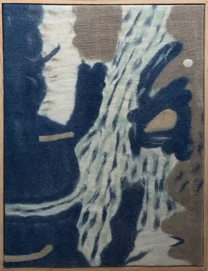 Large Blue, gray, white, felt framed cleared wall art - artwork- 30