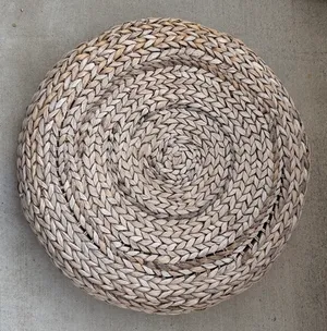 Bamboo Boho Floor Stool - rattan/banana fiber/seagrass ottoman 24