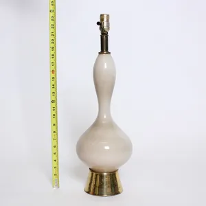 Beige Ceramic Lamp, Brass Base, Mid Century
