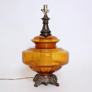 1960s - 1970s Mid Century Vintage Amber Glass Lamp, Hollywood Regency