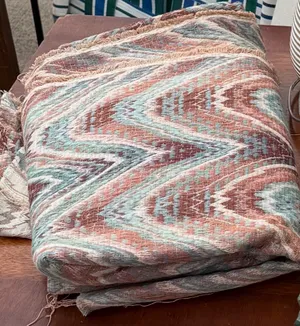 Vintage (80s-90s) Kravet abstract woven kilim chevron texture fabric , southwestern style, terracota, sea foam green