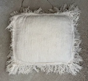 Small Beige Vintage Fringe Pillow
