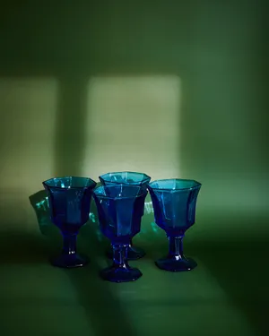 Faceted Blue Wine Glass
