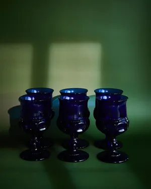 Blue Thumbprint Goblet