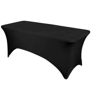 6FT WHITE STRETCH TABLE COVER BLACK
