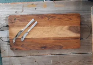 Wooden Platter with Iron Handles Rectangular
