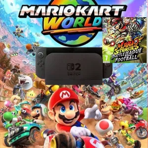 2 Games: Mario Strikers & Mario Kart World Party Package