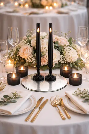 Pair of Black Hurricane Candle Centerpieces