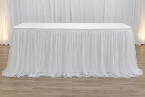 14ft White Double Layer Table Skirt 