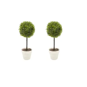 Pair of Small Artificial Potted Boxwood Centerpieces