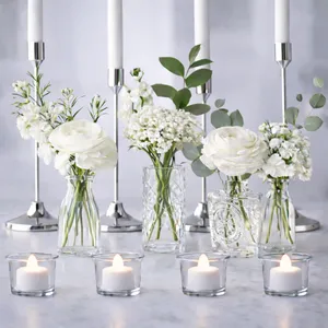 Silver Candle & Bud Cake Table Decorations 
