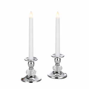 Silver Crystal Glow Taper Holder Pair
