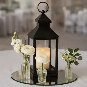 Black Lantern with Bud Vases Centerpiece