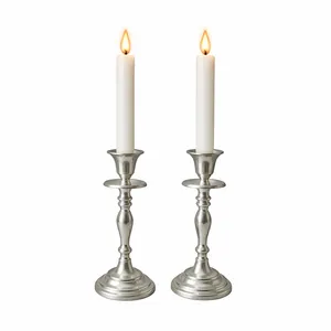 Pair of Silver Candlestick Holders with LED Candles