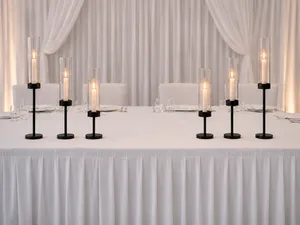 Set of 6 Black Metallic Stem Hurricane Candle Holders