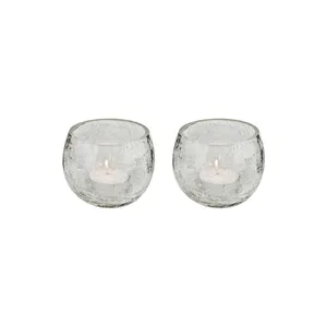 Pair of Large Crackled Glass Candle Holders 