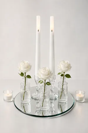 White Candlelight Duo Centerpiece (Choose Styling)