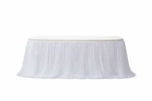 9ft White Double Layer Table Skirt