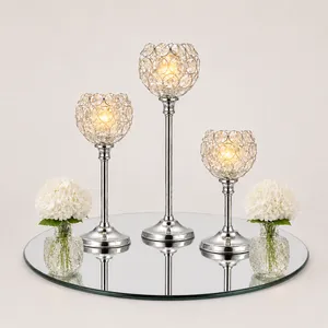 Silver Crystal  Candle & Floral Centerpiece Set