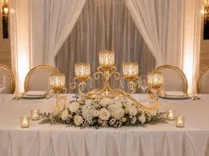5 Head Gold Crystal Candle Holder & Tea Light Candles