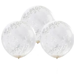 3 Large White Confetti Filled Helium Balloons 