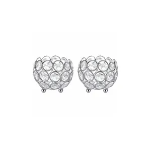 Pair of Silver Embellished Small Tea Light Holders and LED Candles